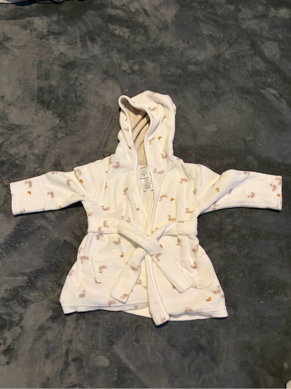 Kids Hooded Bath Robe with Duck Print - Cream